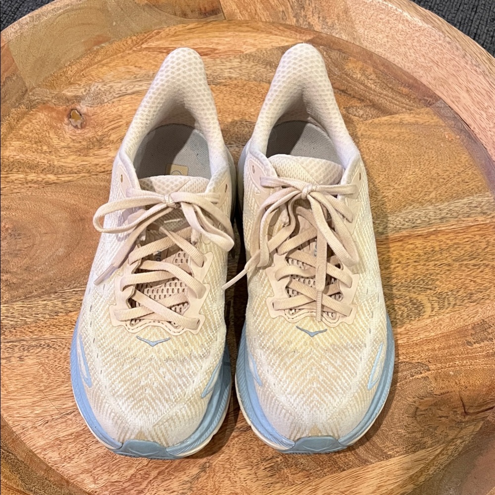 Hoka Women's Cream and Light Blue Athletic Shoes